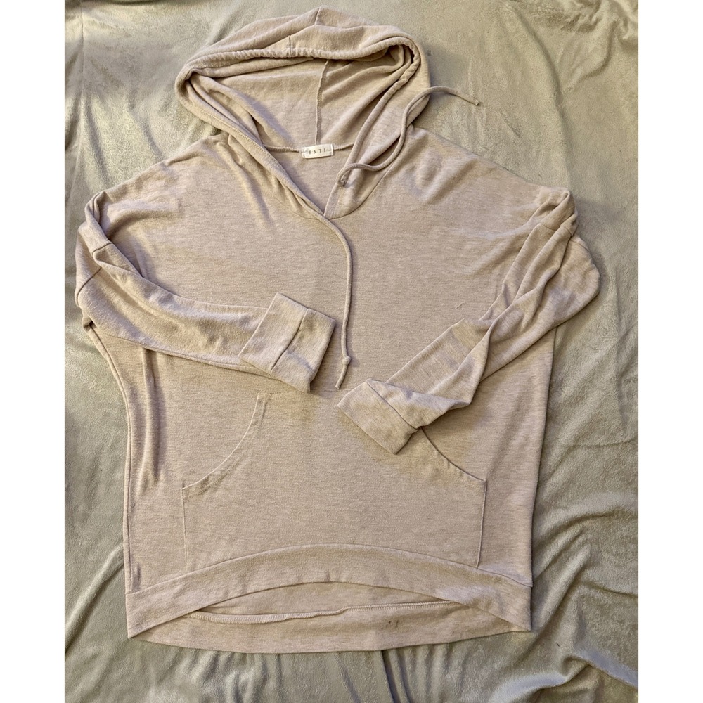 ENTI Hoodie Women Medium Oatmeal Knit Batwing Sleeve High-Low Pullover